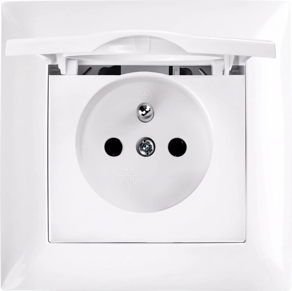 Единичен контакт със заземяване и капаче с рамка OSTE JNH005-G White