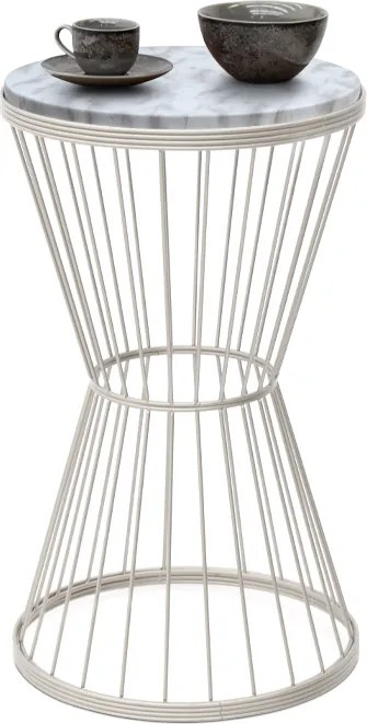 Метален - Mdf странична маса Hoffman в бял - бял мраморен ефект 35x35x58см.