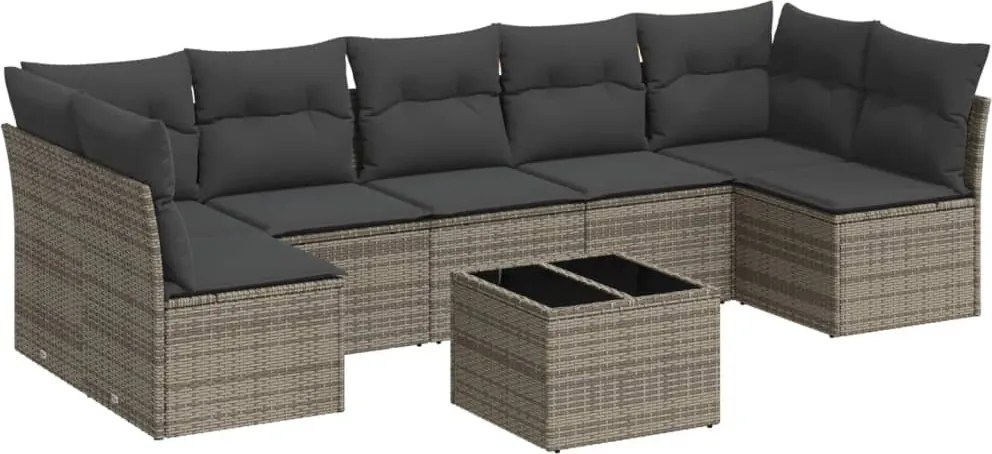 3249279 vidaXL Градински комплект диван с възглавници 8 части сив полиратан