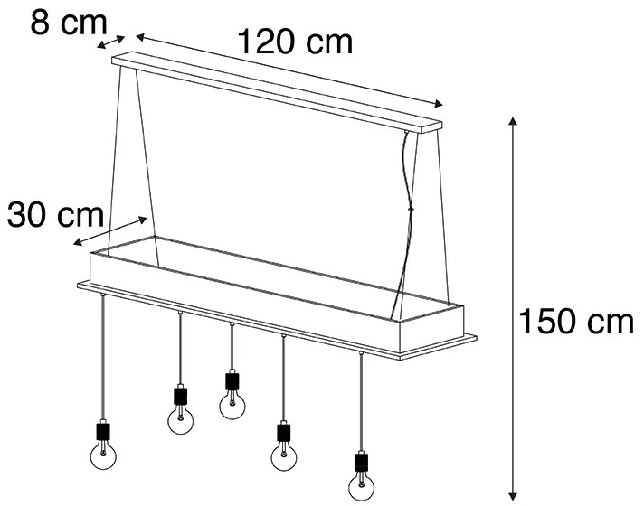 Ръстичен висящ аплик черен с дърво 5-светлина - Flair