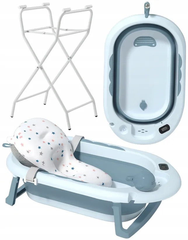 Сгъваема бебешка вана VAIANA PREMIUM с възглавница и стойка - повече цветове Сив