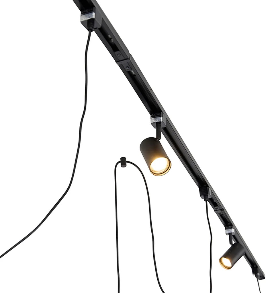 1-фазна релсова система с 3 прожектора и 3 висящи лампи черна - Cavalux Jeana