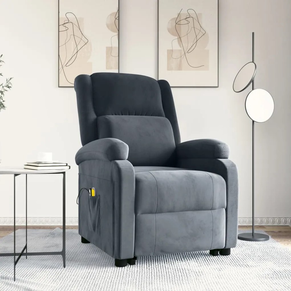 3124837 vidaXL Изправящ масажен стол, тъмносив, кадифе