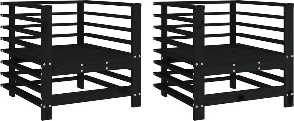 825629 vidaXL Градински столове, 2 бр, черни, борово дърво масив