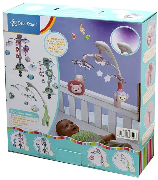 Музикален мобилен проектор Bebe Stars-Roz (2 τεμάχια)