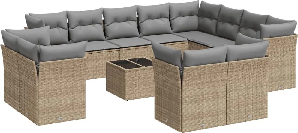 3250378 vidaXL Градински комплект диван с възглавници 13 части бежов полиратан