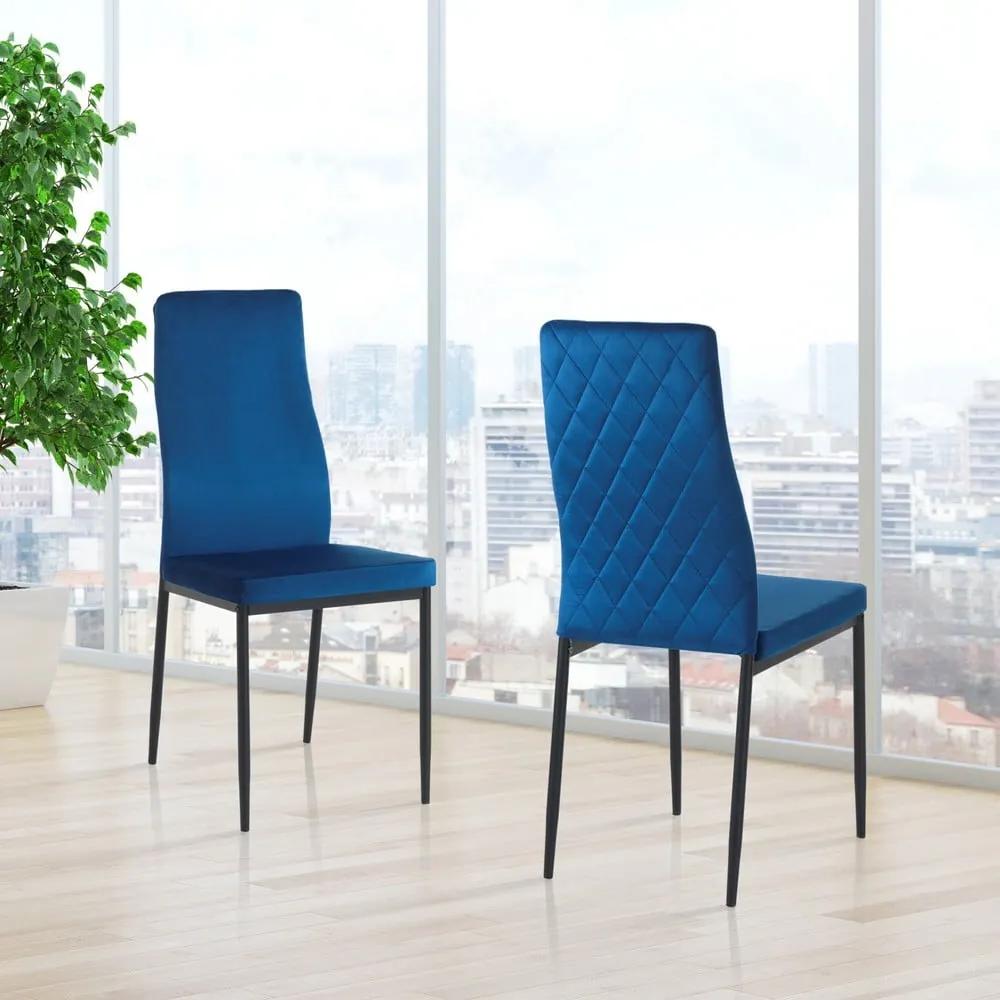 Сини кадифени трапезни столове в комплект от 2 броя Fefè - Tomasucci