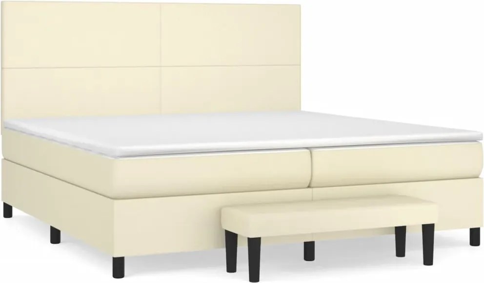 3137565 vidaXL Боксспринг легло с матрак, кремаво, 200x200 см, изкуствена кожа