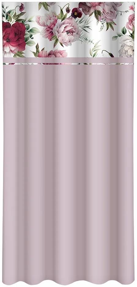 Обикновена светлолилава завеса с принт на розови и бордови божури Ширина: 160 см | Дължина: 250 см