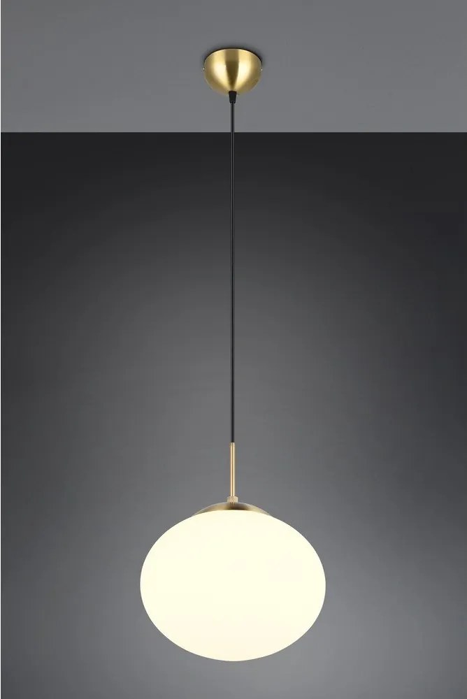 Бяло и златисто висящо осветително тяло със стъклен абажур ø 30 cm Fomento – Trio