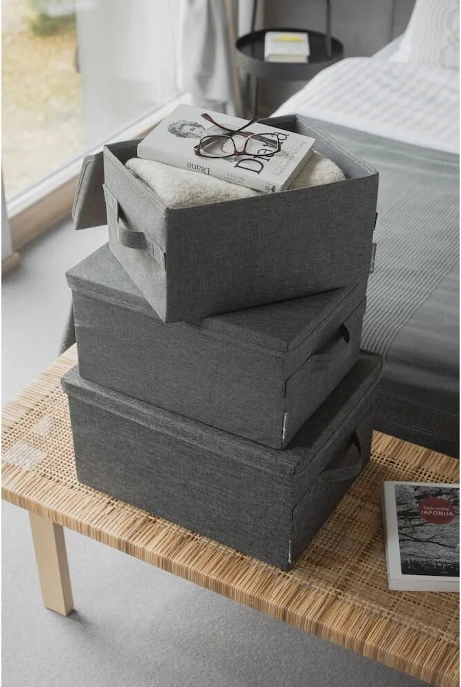 Сива текстилна кутия за съхранение с капак 35x26x19 cm Soft Storage – Bigso