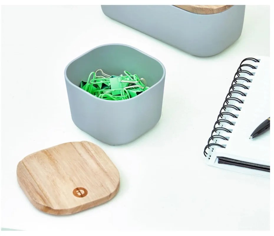 Сива кутия за съхранение с капак, изработена от дърво от пауловния , 9 x 9 cm Eco - iDesign