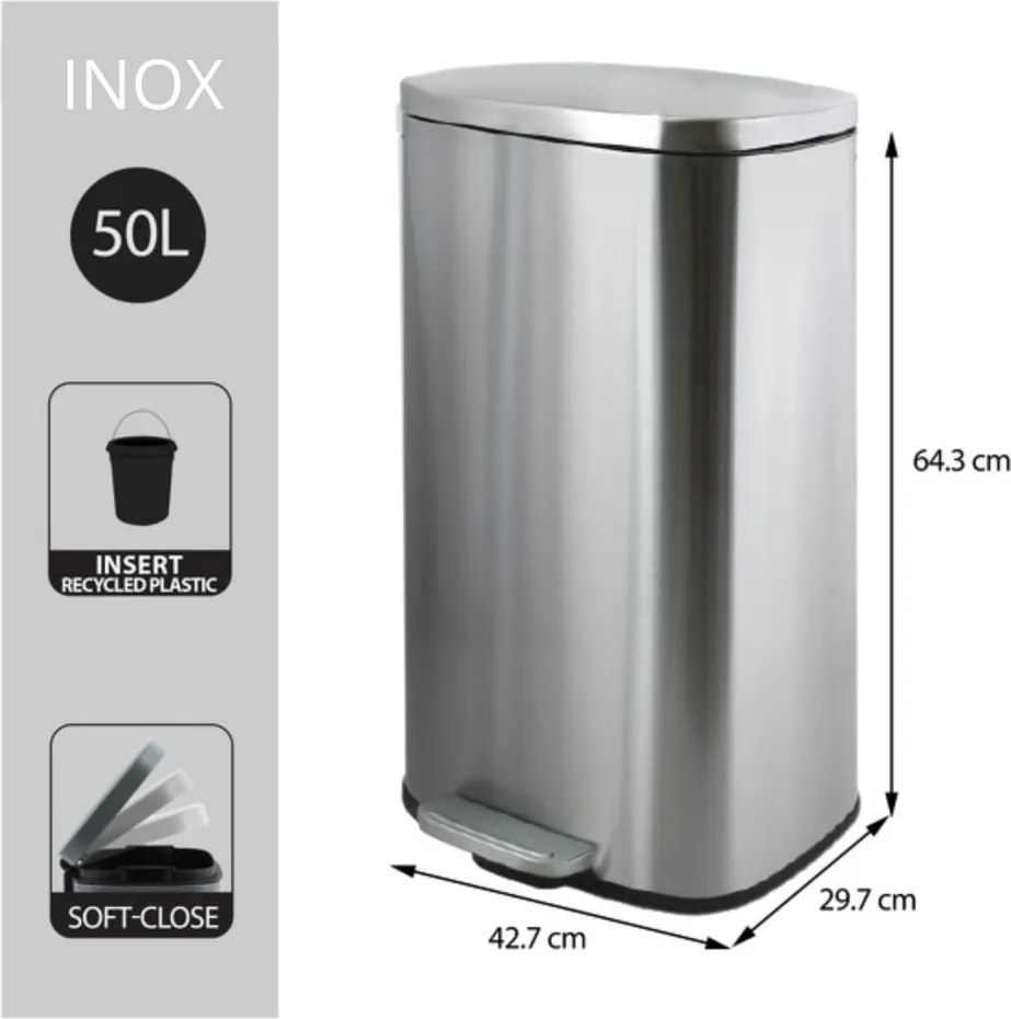 Стоманено кошче за боклук с педал в матово сребрист цвят 50 l Akira – Spirella