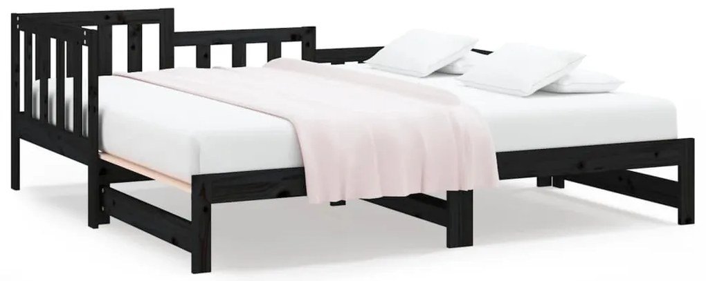 820750 vidaXL Разтегателно дневно легло, черно, 2x(90x190) см, бор масив