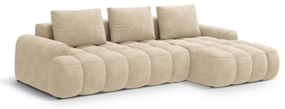 Бежов кадифен сгъваем/с място за съхранение ъглов диван (десен ъгъл) Linz – Cosmopolitan Design