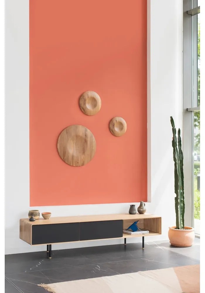 Черна/естествена маса за телевизор от масивен дъб 200x48 cm Fina – Gazzda