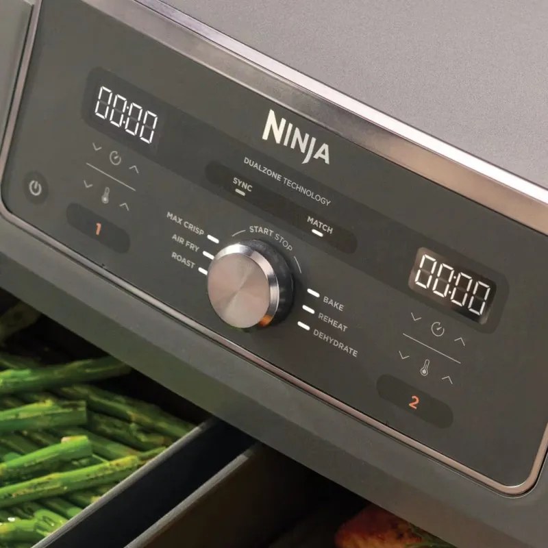 Двоен фритюрник с горещ въздух Ninja DZ400EU, 9.5 л, 6 програми, Таймер, Независими зони, Сив