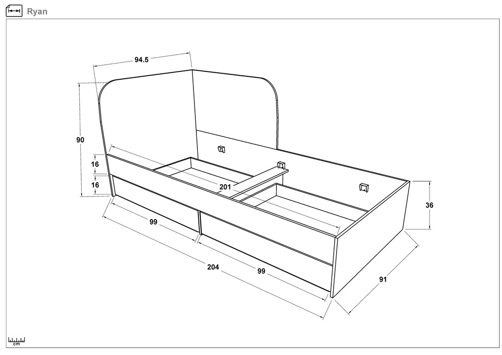 Легло за матрак 90/200 Раян