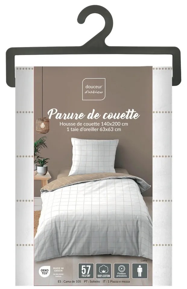 Бяло/бежово единично памучно спално бельо 140x200 cm Cadria – douceur d'intérieur
