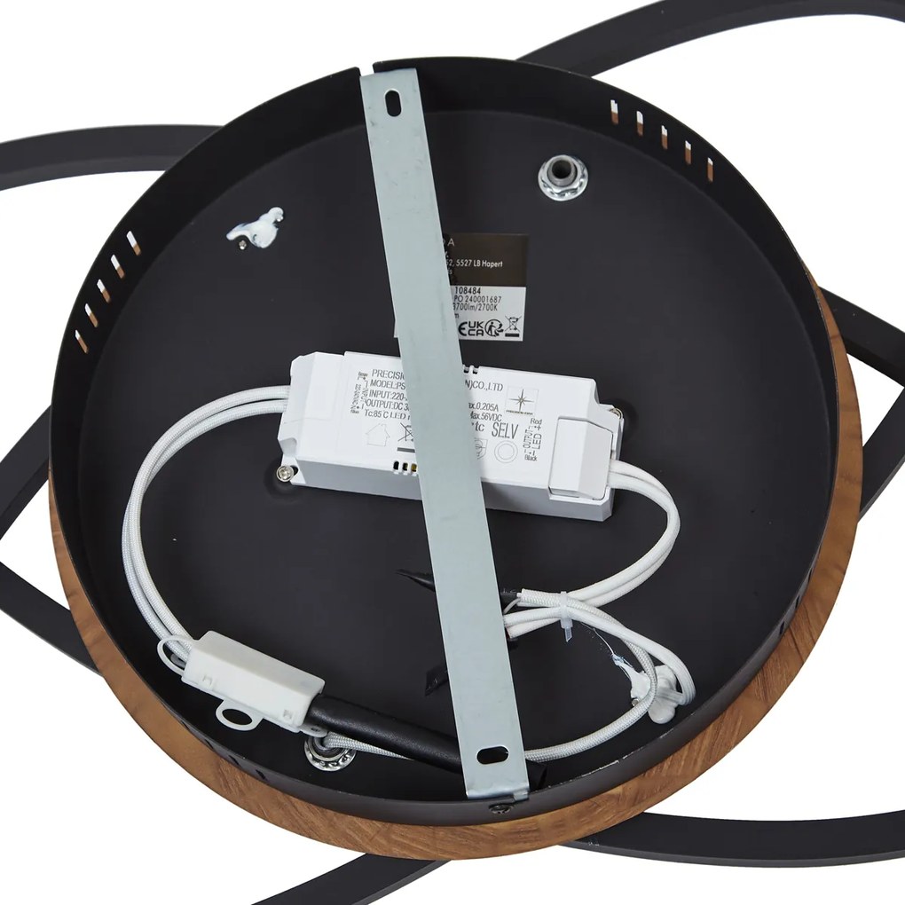 Таванна лампа черна с орехово дърво, включваща LED 3-степенно димиране 2-светлини - Kane