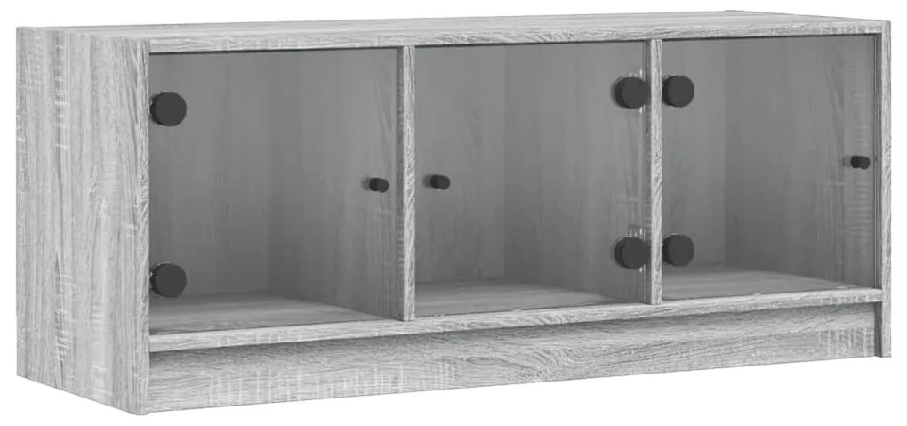 836411 vidaXL ТВ шкаф със стъклени врати, сив сонома, 102x37x42 см