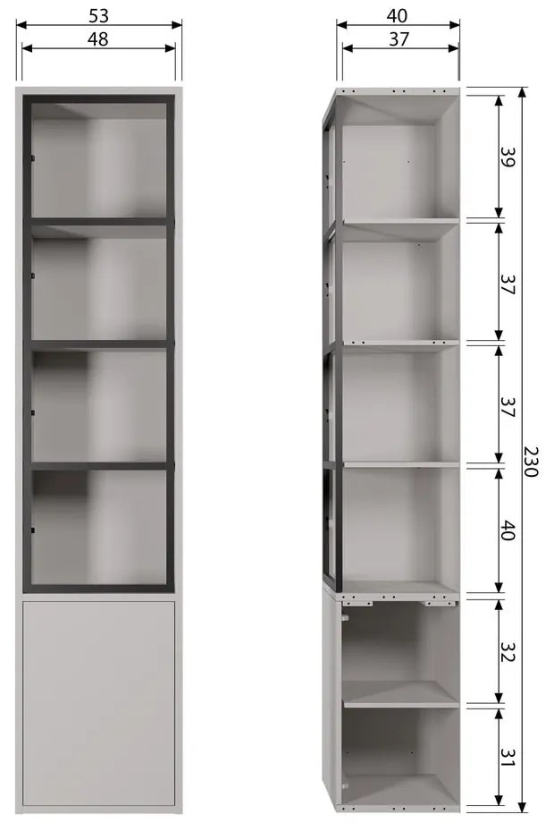 Светлосива витрина от борова дървесина 53x230 cm Basic - vtwonen