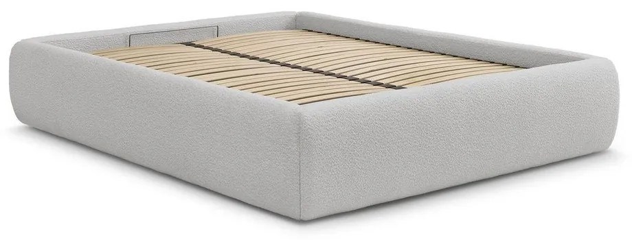 Светлосиво двойно легло 160x200 cm тапицирано с място за съхранение/без табла с включена подматрачна рамка Inera – Bobochic Paris