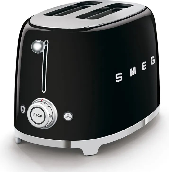 Тостер за хляб SMEG 50's Style TSF01BLEU, 950W, 2 филии, 6 нива, Тавичка за трохи, Вграден кабел, Неръждаема стомана, Черен