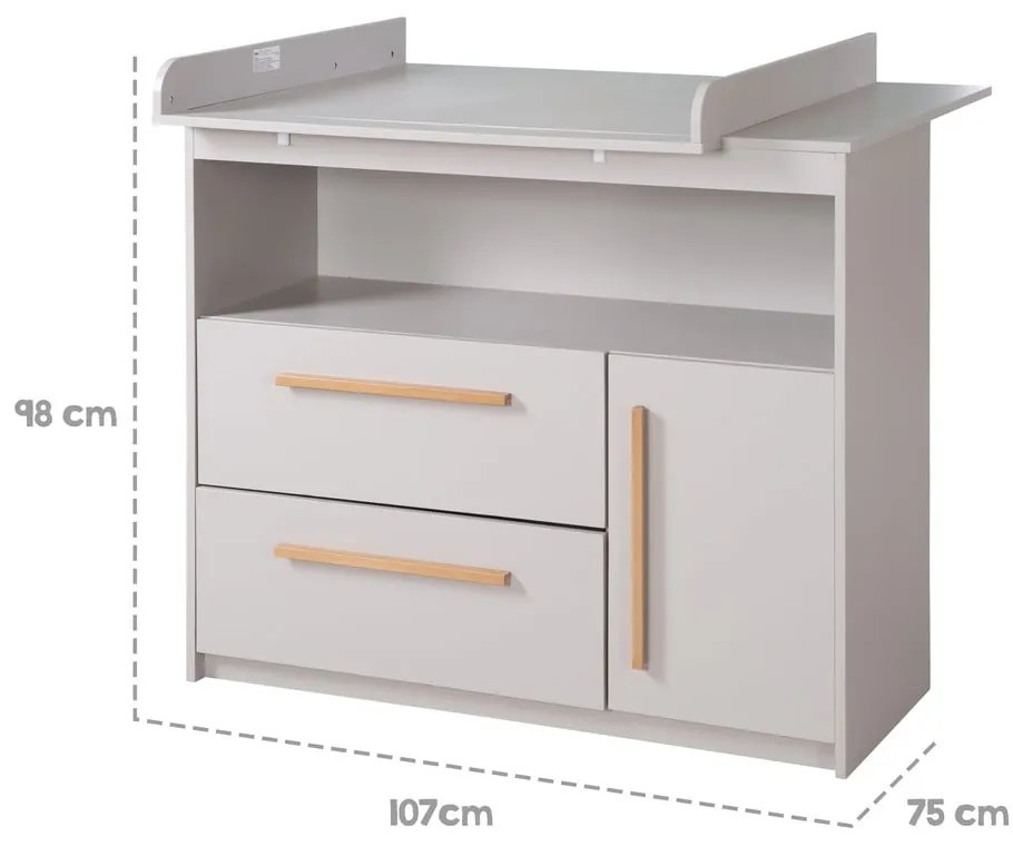 Светлосив детски скрин с маса за преповиване 107x98x75 cm Lea – Roba