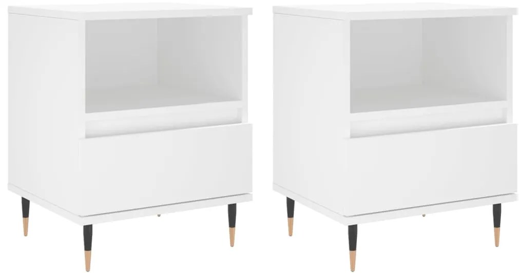 830605 vidaXL Нощни шкафчета, 2 бр, бели, 40x35x50 см, инженерно дърво