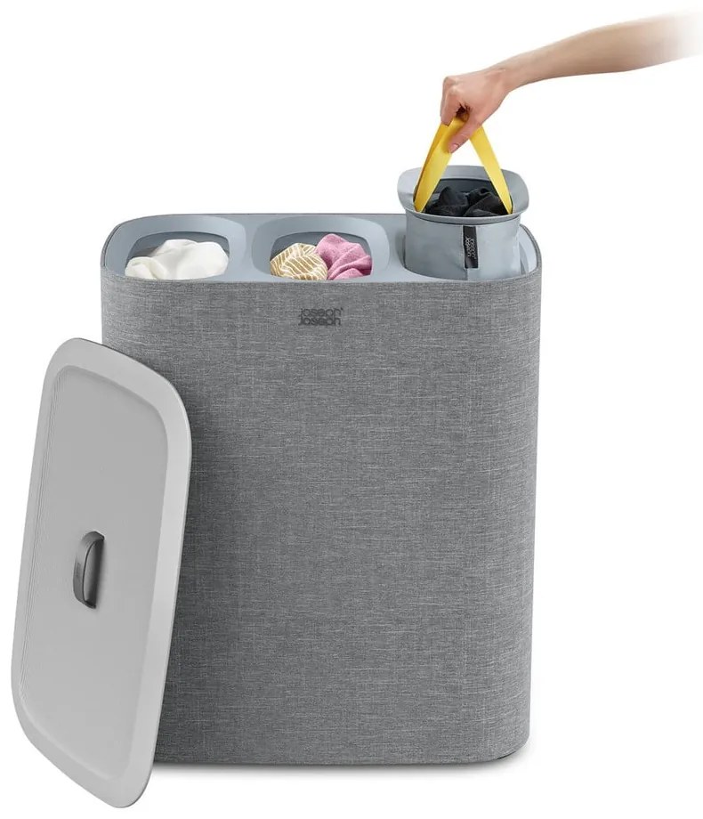 Кош за пране от сив плат 90 l Tota Trio - Joseph Joseph