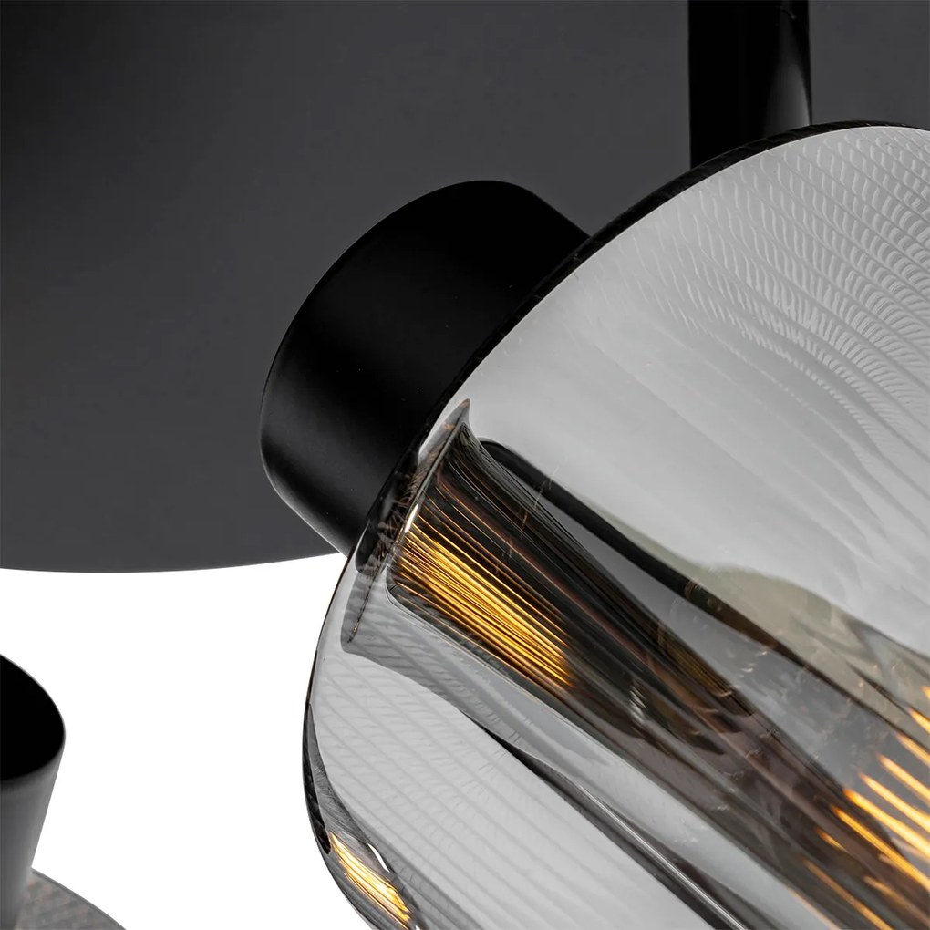 Интелигентен таванен прожектор черен с димно стъкло кръгъл регулируем вкл. 3 Wifi A60 - Laura