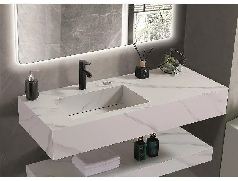 Мивка за баня PIETRA » ICL 12049/120W LEFT, стенен монтаж, кварц, бял, 120x50x18см