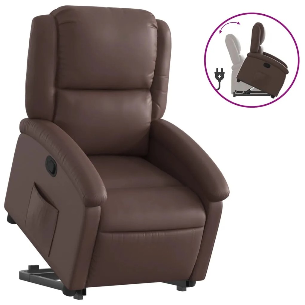 3204228 vidaXL Изправящ реклайнер стол, кафяв, изкуствена кожа