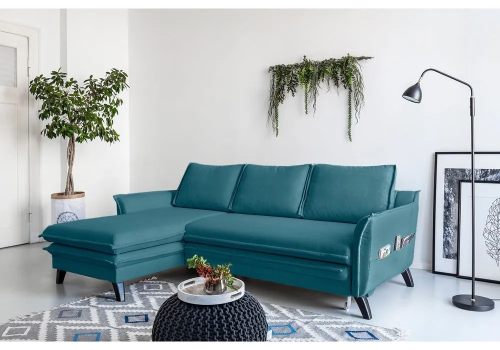 Тюркоазен ъглов разтегателен диван, ляв ъгъл Charming Charlie - Miuform