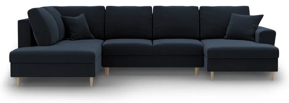 Тъмносин кадифен разтегателен ъглов диван с място за съхранение (ляв ъгъл/U форма) Kyoto – Cosmopolitan Design