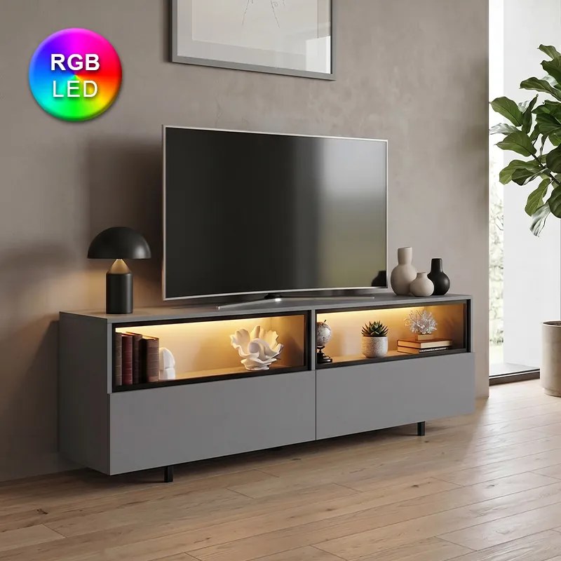 Eco TopMebel меламинов ТВ шкаф с RGB LED в антрацит цвят 180x32x67cm.