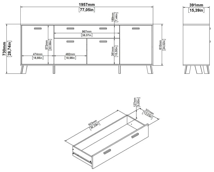 Скрин от дъбов декор в бял и естествен цвят 196x73x39 cm Ikast – Tvilum