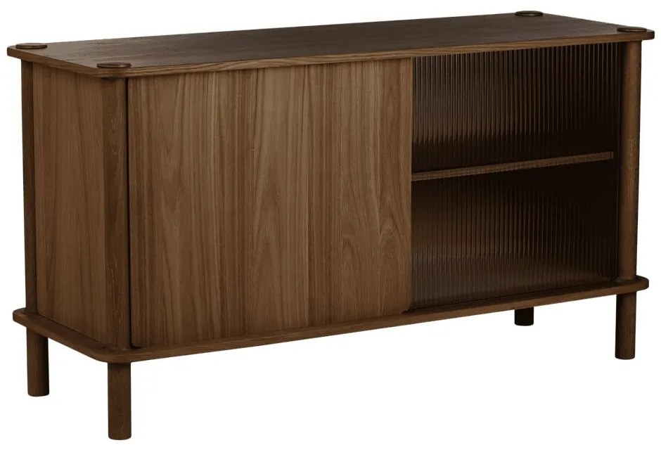 Кафява витрина от масивен дъб с плъзгащи се врати 135x73,5x48 cm Italic – UMAGE