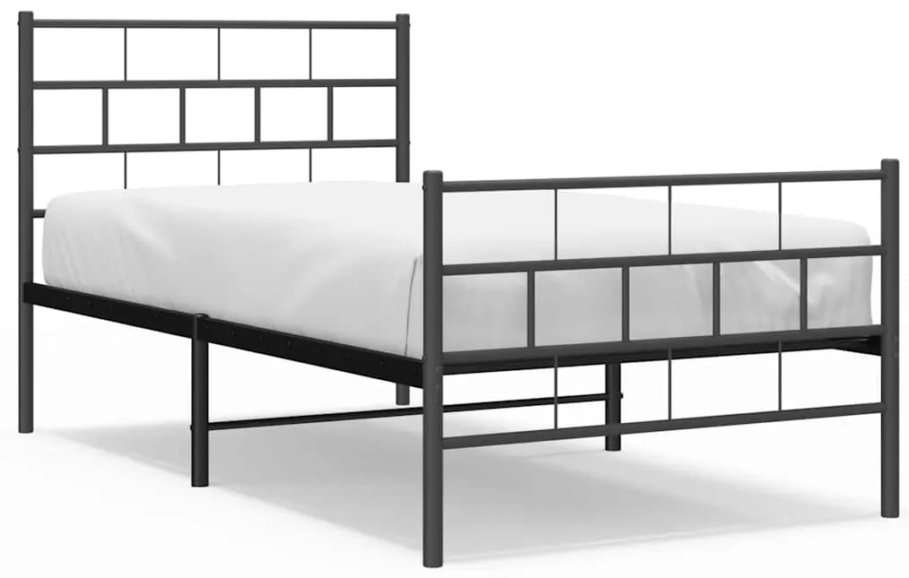 355672 vidaXL Метална рамка за легло с горна и долна табла, черна, 100x200 см