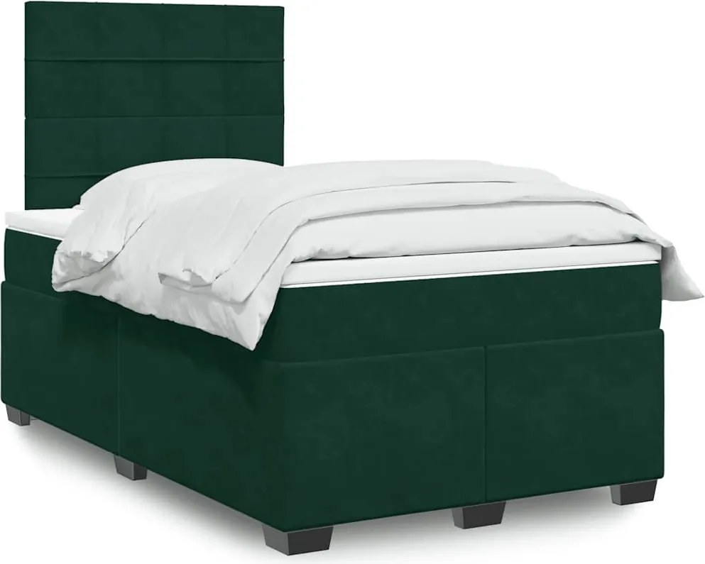 3293161 vidaXL Боксспринг легло с матрак, тъмнозелено, 120x190 см, кадифе