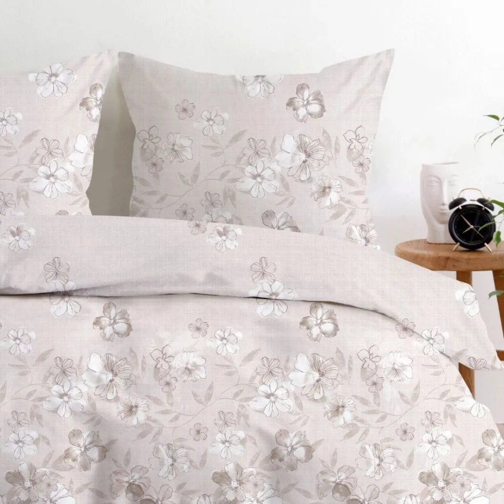 Премиум памучно спално бельо, бежово с флорална шарка Ширина: 140 см | Дължина: 200 см