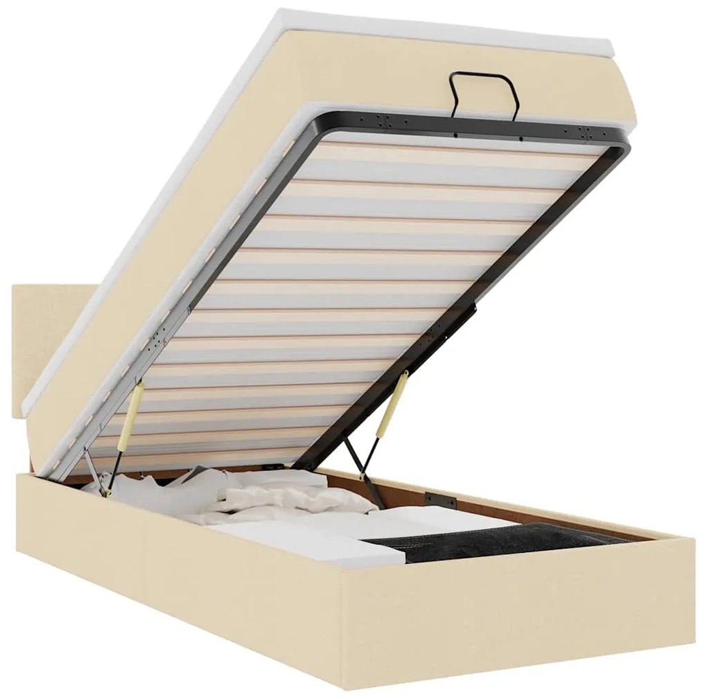 3312206 vidaXL Османска легло с матрак и LED, кремаво, 100x200 см, плат