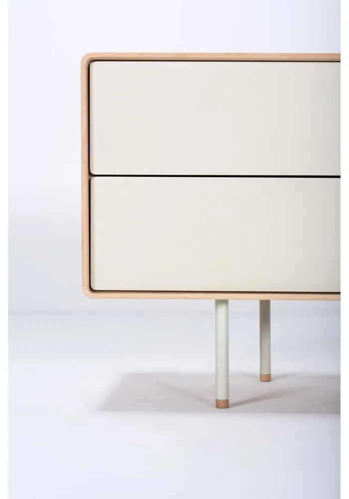 Бяла/естествена маса за телевизор от масивен дъб 150x64 cm Fina – Gazzda