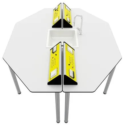 Ученическа маса Hexa - жълто-бяла лабораторна над VII клас - 170 х 140 х 75 cm