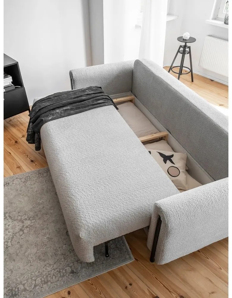 Светлосив сгъваем/с място за съхранение диван от прежда с примки от букле 244 cm Arcadova – ELTAP