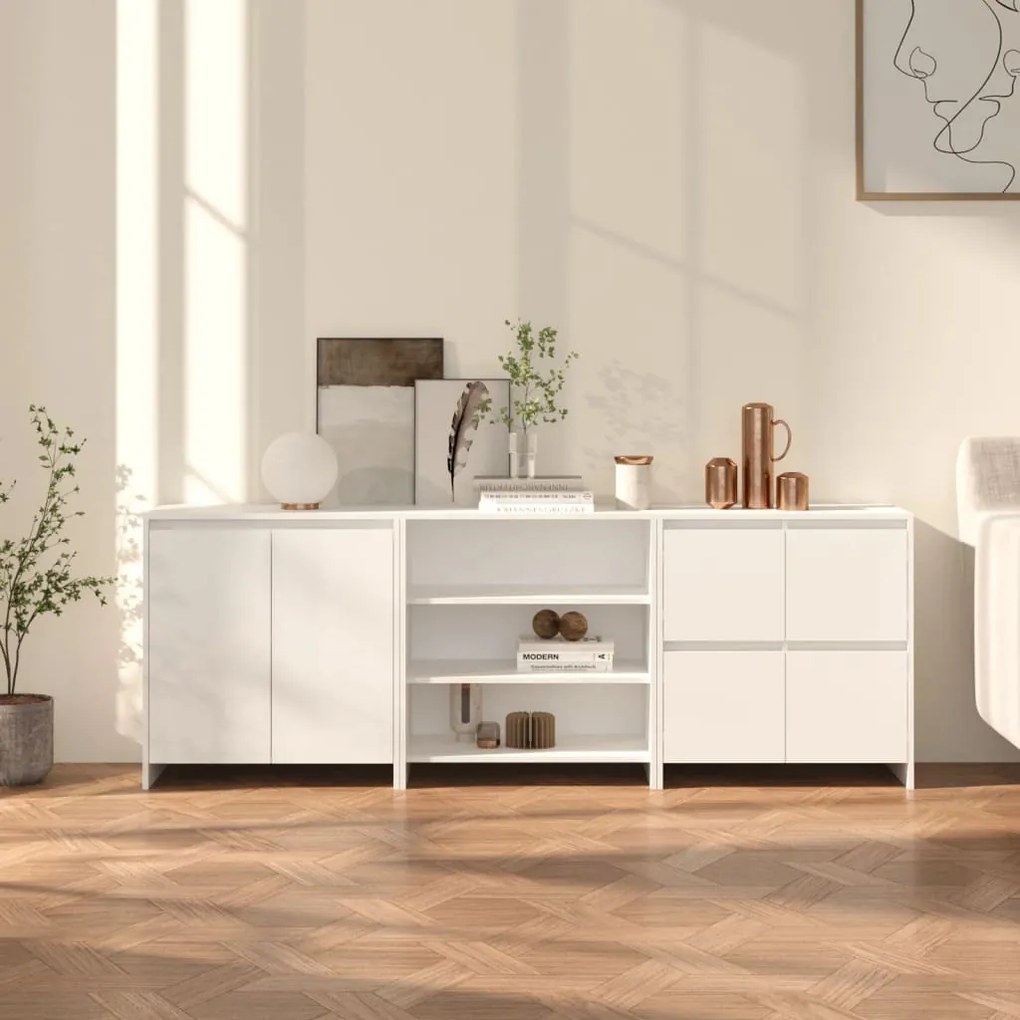 3098073 vidaXL Бюфет от 3 части, бял, инженерно дърво