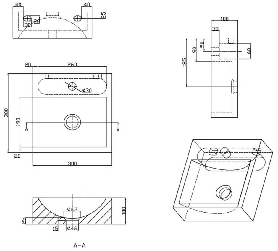 Черен каменен малък умивалник 30x30 cm Blok – Sapho