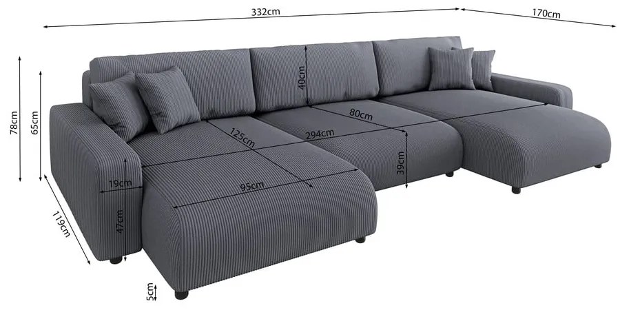 Тъмносив ъглов диван с място за съхранение от рипсено кадифе Sara – Ropez