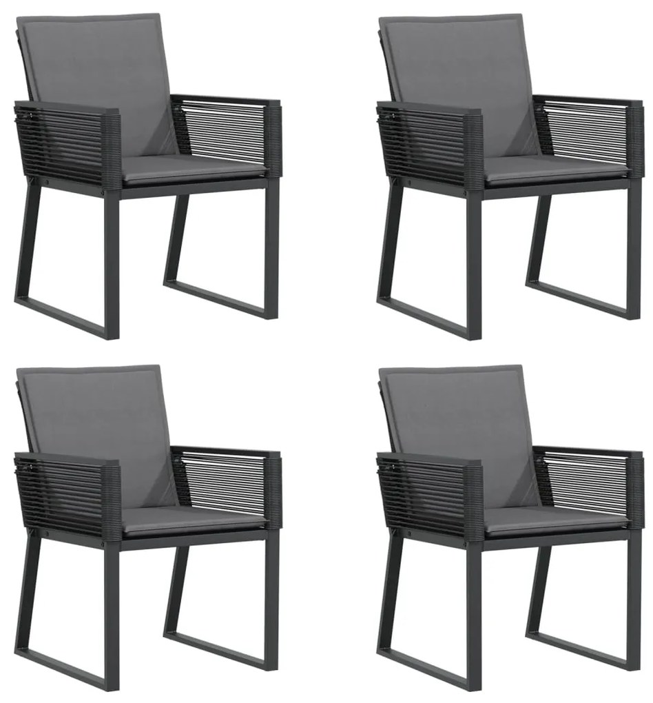 4008116 vidaXL Градински столове с възглавници, 4 бр, черен, полиратан
